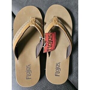 Flojos Men's Ryan Flip Flop Sandals Tan Two Tone Faux Leather Arch Support Sz 12